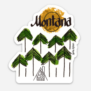 Montana Cabin in the Woods 3" Sticker