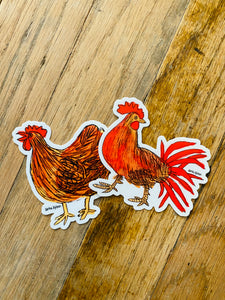 Red Hen + Rooster 3" Stickers
